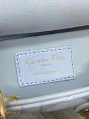 DIOR 25S SMALL LADY D‑JOY BAG 19 IN LIGHT BLUE CANNAGE CALFSKIN GOLD HARDWRE