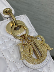 DIOR 25S MINI LADY DIOR BAG 17 IN LILAC CALFSKIN CHARM CRYSTAL EMBELLISHMENTS