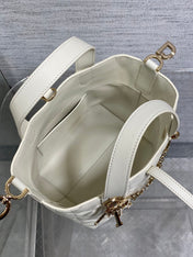 DIOR 25S TOUJOURS VERTICAL TOTE BAG 18 IN IVORY CALFSKIN WITH CHARM BRACELET STRAP