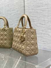 DIOR 25S MEDIUM LADY BAG 24 IN POWDER BEIGE CALFSKIN GOLD HARDWRE