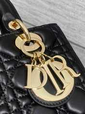 DIOR 25S MEDIUM LADY BAG 24 IN BLACK CALFSKIN GOLD HARDWARE