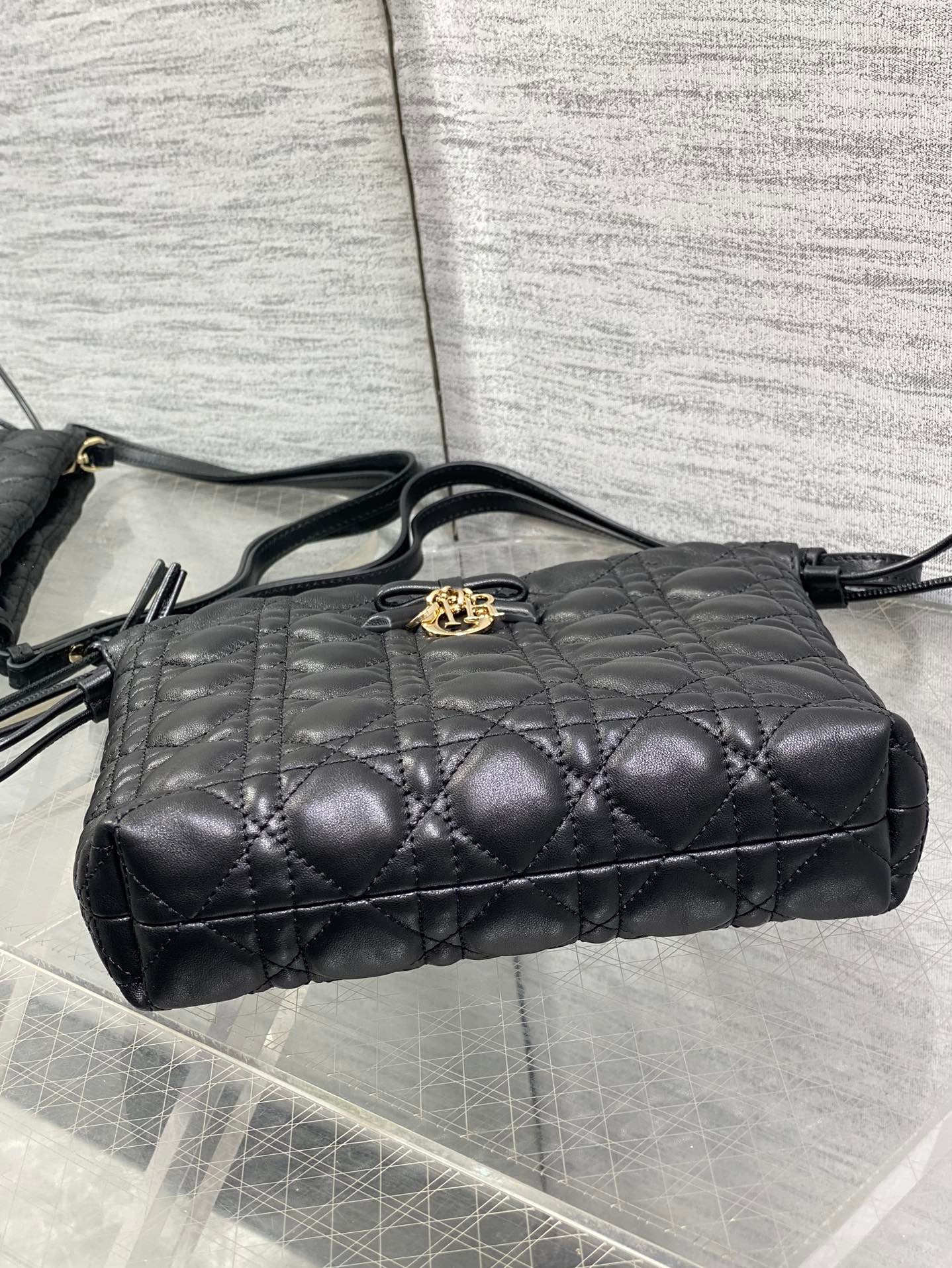 DIOR 26S ADIORABLE BUCKET BAG 20 IN BLACK LAMBSKIN