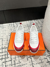 BOUNCING SNEAKER IN WINE RED CALFSKIN AND WHITE FABRIC