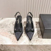 CC HIGH SLINGBACK IN BLACK SATIN WITH BOW ATTACHED