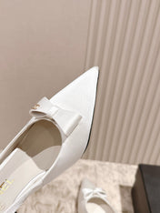 CC HIGH SLINGBACK IN WHITE SATIN WITH BOW ATTACHED