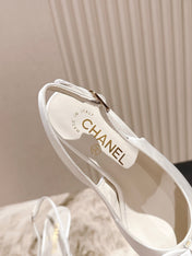 CC HIGH SLINGBACK IN WHITE SATIN WITH BOW ATTACHED