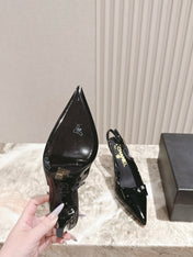 CC HIGH SLINGBACK IN BLACK LAMBSKIN WITH BOW ATTACHED