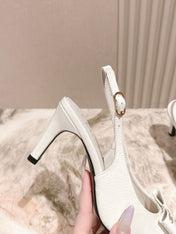 CC HIGH SLINGBACK IN CREAM WHITE LAMBSKIN WITH BOW ATTACHED