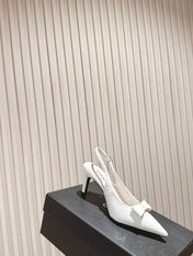 CC HIGH SLINGBACK IN CREAM WHITE LAMBSKIN WITH BOW ATTACHED