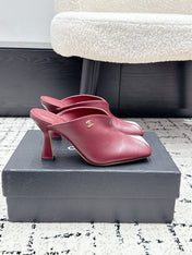 CHANEL 26S SQUARE-TOE HEELED MULES 95 MM IN RED MIX WHITE LAMBSKIN