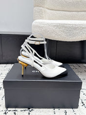 CHANEL 26S HEELED SLINGBACKS 75 MM IN WHITE LAMBSKIN