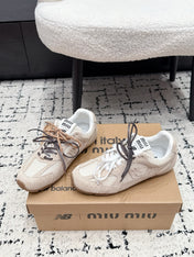 MIUMIU 26S SNEAKERS IN TAN BROWN SUEDE AND MESH FABRIC