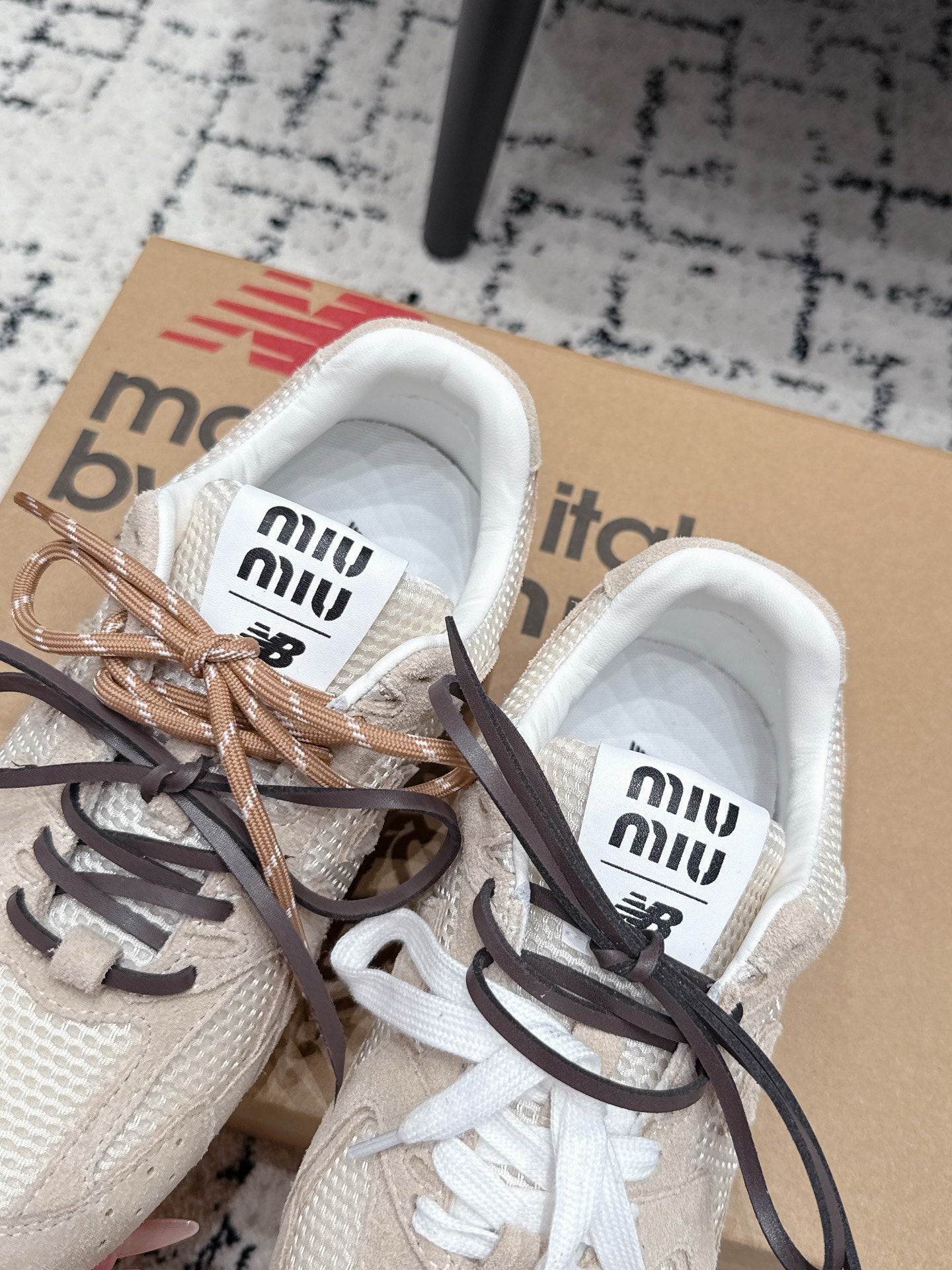 MIUMIU 26S SNEAKERS IN TAN BROWN SUEDE AND MESH FABRIC