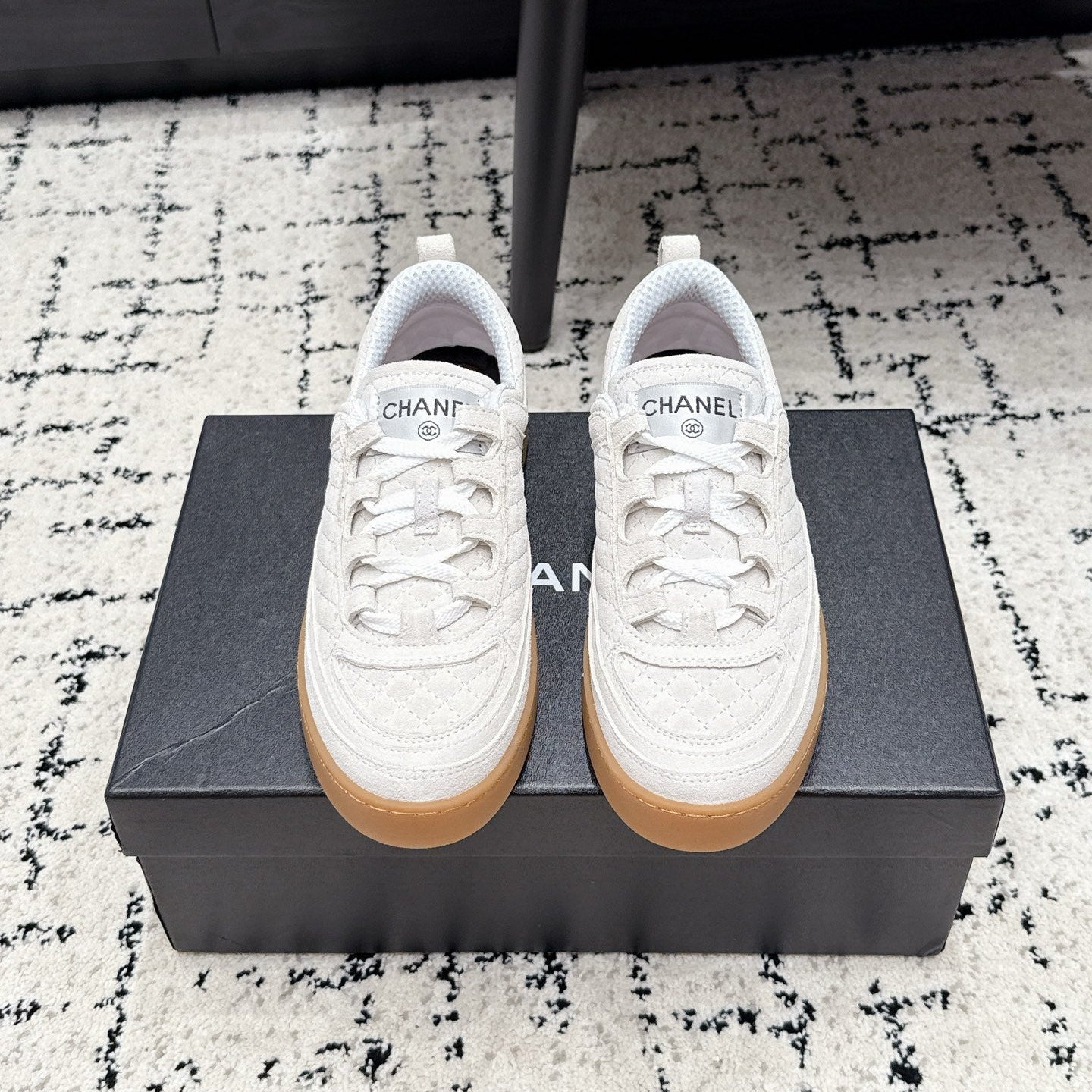 CHANEL 26S QUILTED SNEAKERS IN WHITE SUEDE
