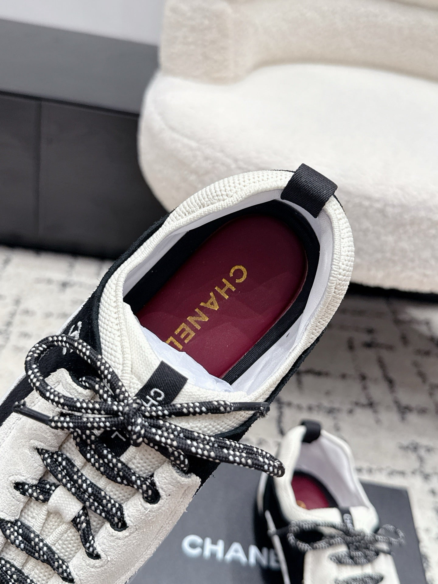 CHANEL 26S LACE-UP SNEAKERS IN WHITE SUEDE AND LAMBSKIN