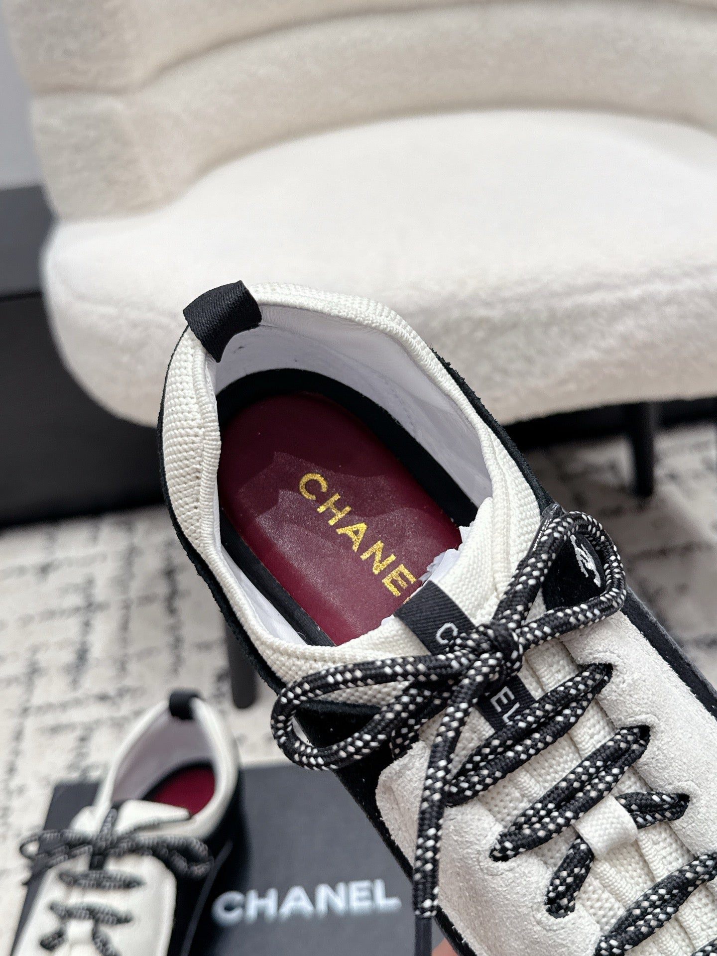 CHANEL 26S LACE-UP SNEAKERS IN WHITE MIX BLACK SUEDE AND LAMBSKIN