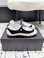 CHANEL 26S LACE-UP SNEAKERS IN WHITE AND BLACK SUEDE STYLE 2