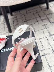 CHANEL 26S SLINGBACK SANDALS 75 MM IN WHITE PATENT CALFSKIN