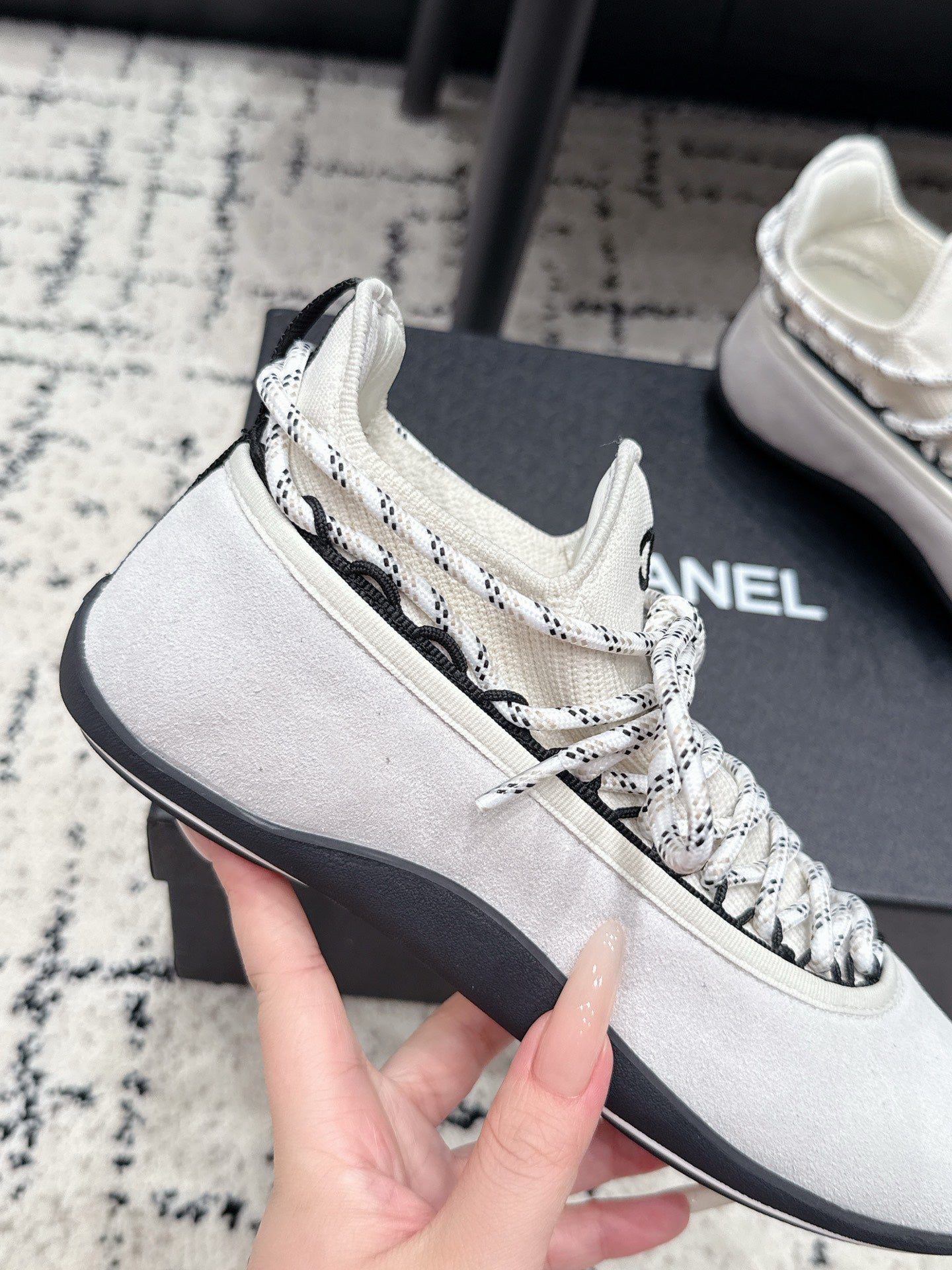 CHANEL 26S LACE-UP SNEAKERS IN WHITE SUEDE