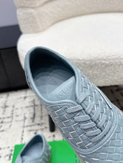 BOTTEGA VENETA 26S SNEAKERS IN LIGHT BLUE GREY WOVEN LAMBSKIN
