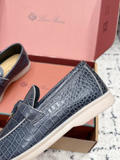 LP 26S SUMMER CHARMS WALK LOAFER IN BLUE GREY CROCODILE CALFSKIN GOLD HARDWARE