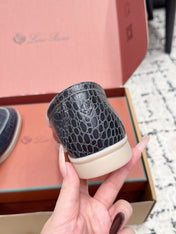 LP 26S SUMMER CHARMS WALK LOAFER IN BLUE GREY CROCODILE CALFSKIN GOLD HARDWARE