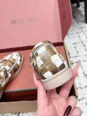 LP 26S SUMMER CHARMS WALK LOAFER IN WHITE BROWN CROCODILE CALFSKIN GOLD HARDWARE