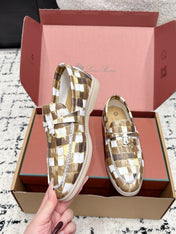LP 26S SUMMER CHARMS WALK LOAFER IN WHITE BROWN CROCODILE CALFSKIN GOLD HARDWARE