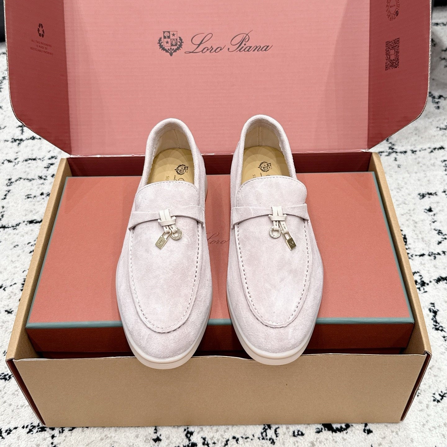 LP 26S SUMMER CHARMS WALK LOAFER IN LIGHT PINK GREY SUEDE GOLD HARDWARE