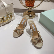 AQUAZZURA 26S HIGH-HEEL SANDALS 85 MM IN GOLD SNAKESKIN 
