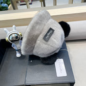 BUCKET HAT WITH CUTE BEAR EARS IN RHINO GRAY RABBIT FUR 434967