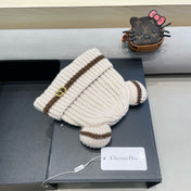STRIPED BEANIE HAT WITH CUTE BEAR EARS IN BEIGE WOOL 433437