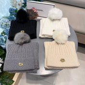 SET CLASSIC SCARF AND HAT IN RICE WHITE CASHMERE AND RABBIT WOOL 433235