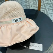 PALE BEIGE STRAW BUCKET HAT WITH BOW FABRIC BORDER 439647