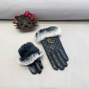 TOUCHSCREEN GLOVES IN BLACK RABBIT FUR AND LAMBSKIN 444433