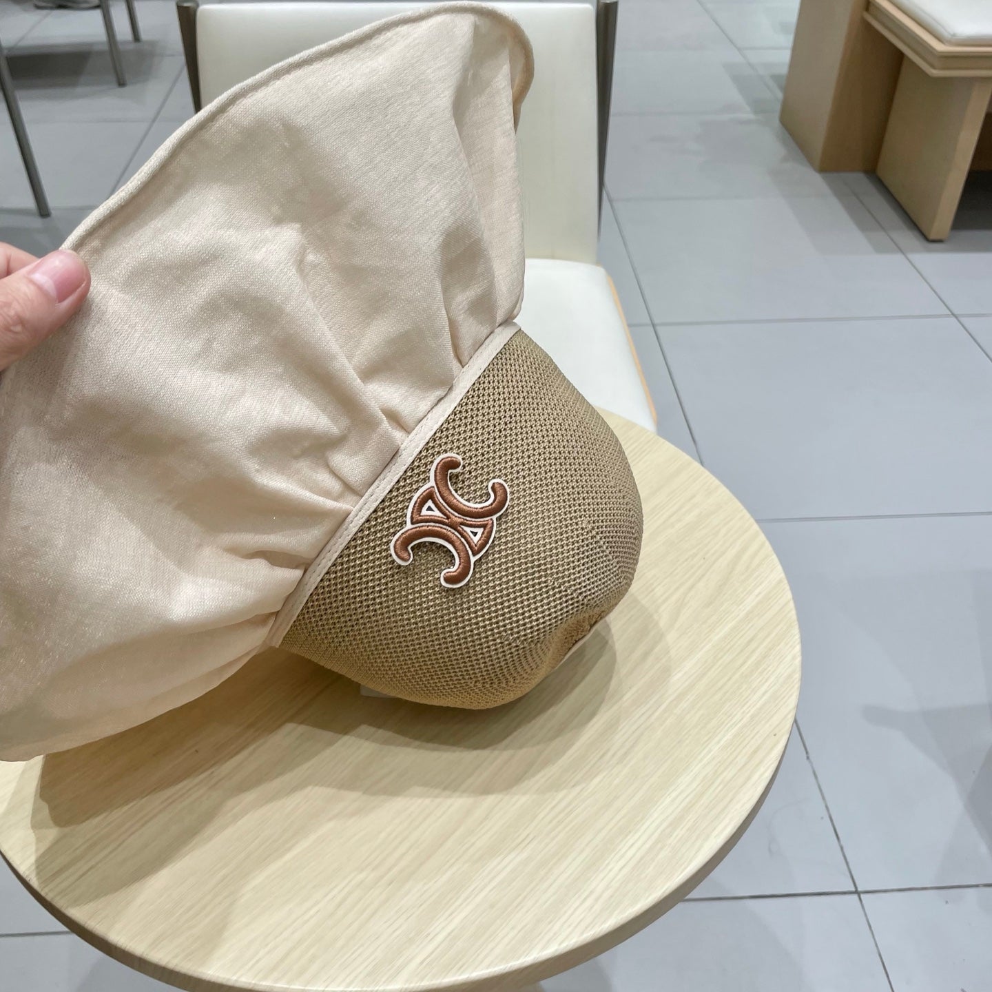 WIDE BRIM HALF HEAD HAT MODEL 650678 IN DARK BEIGE MESH FABRIC