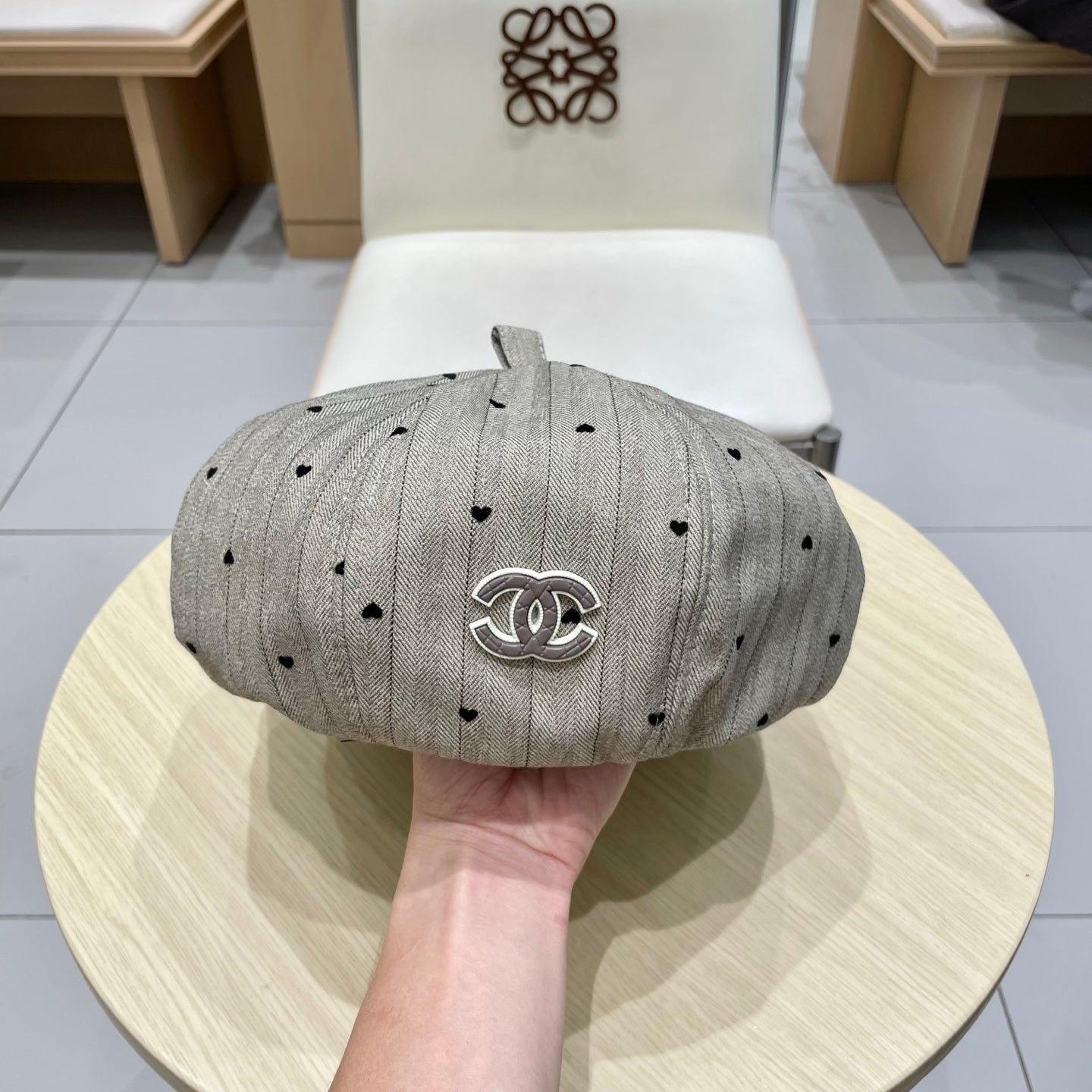 BERET HAT POLKA DOT GREIGE 672670