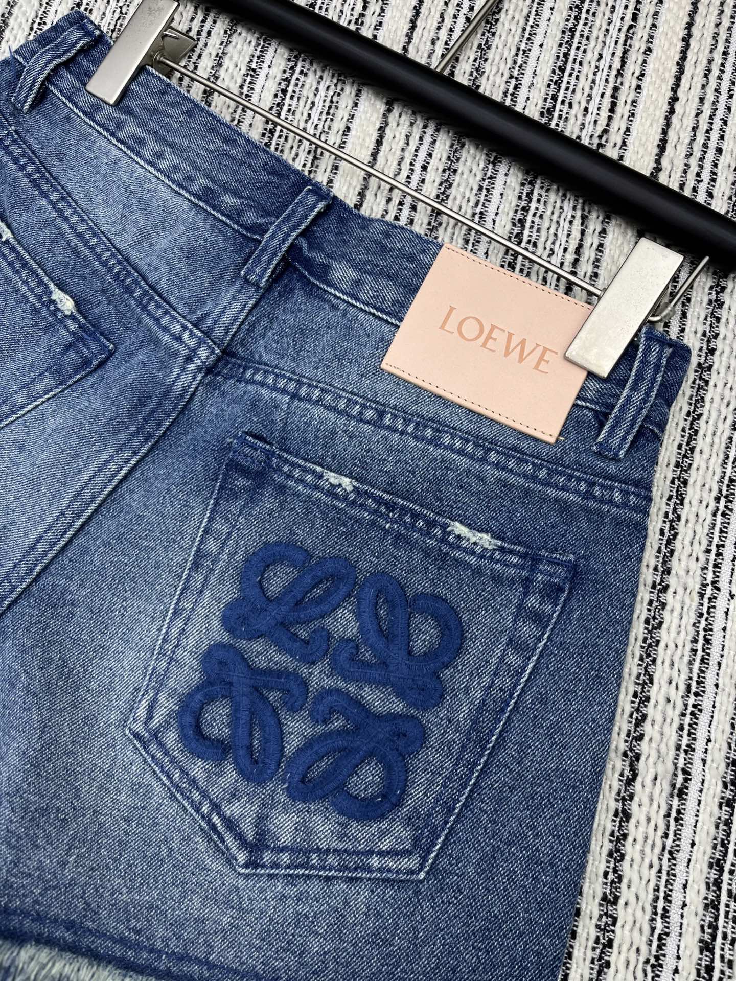 LOEWE FRAYED HEM DENIM SHORTS