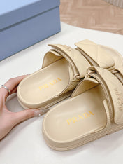 Pra Double Strap Quilted Slide 20 Beige Calfskin