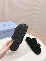 Double Buckle Strap Slides 20 Black Suede
