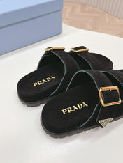 Double Buckle Strap Slides 20 Black Suede