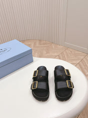 Double Buckle Strap Slides 20 Black Calfskin