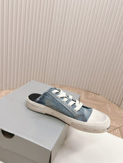 PARIS MULES IN BLUE DESTROYED DENIM AND RUBBER