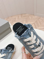 PARIS MULES IN BLUE DESTROYED DENIM AND RUBBER