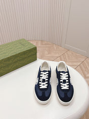SNEAKER WITH INTERLOCKING G IN SPACE BLUE SUEDE AND MESH