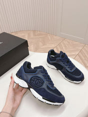 TRAINERS IN MIDNIGHT BLUE SUEDE AND CALFSKIN