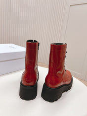 TRIOMPHE RANGERS MID LACE-UP BOOT IN CHERRY RED CALFSKIN