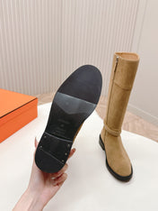 KNEE HIGH BOOTS IN CIDER BROWN SUEDE WITH SILVER BUCKLE
