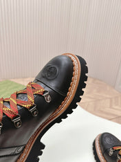 MARTIN ANKLE BOOTS IN BLACK EMBOSSED CALFSKIN MIX BROWN SUEDE