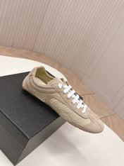 PRADA 26S SNEAKERS IN LIGHT BROWN QUILTED NYLON AND SUEDE